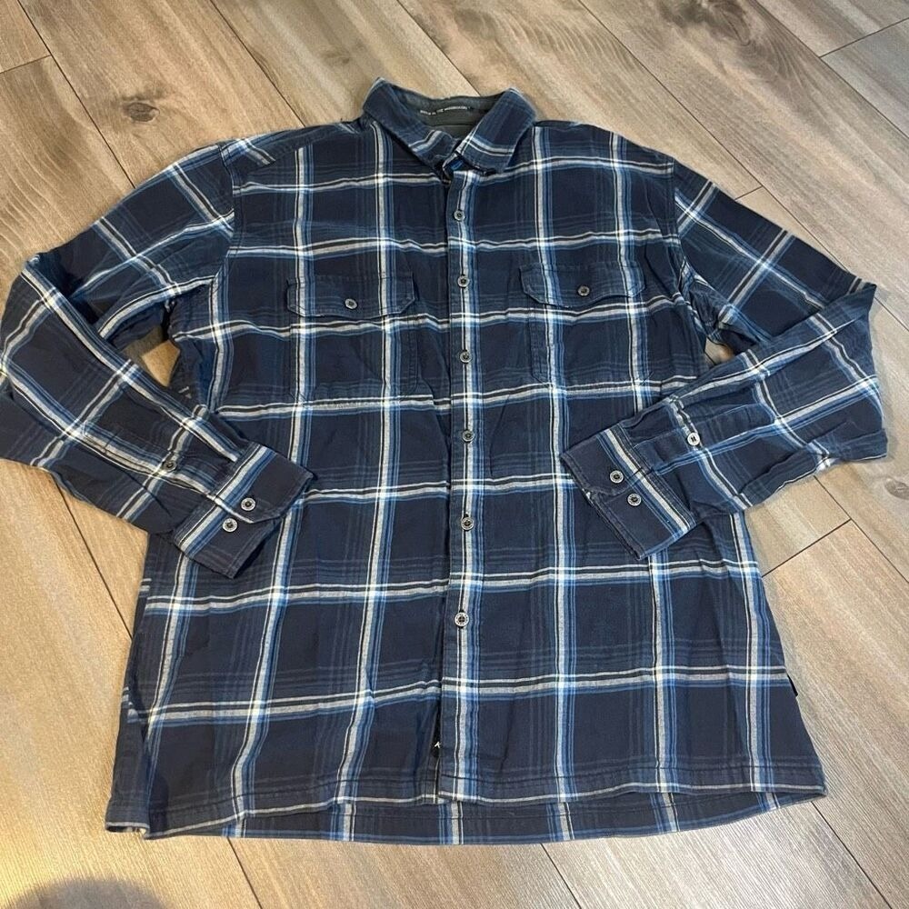 Kuhl Mens Large‎ Blue Plaid Cotton Wool Blend Long Sleeve Flannel Shirt Bin P-64